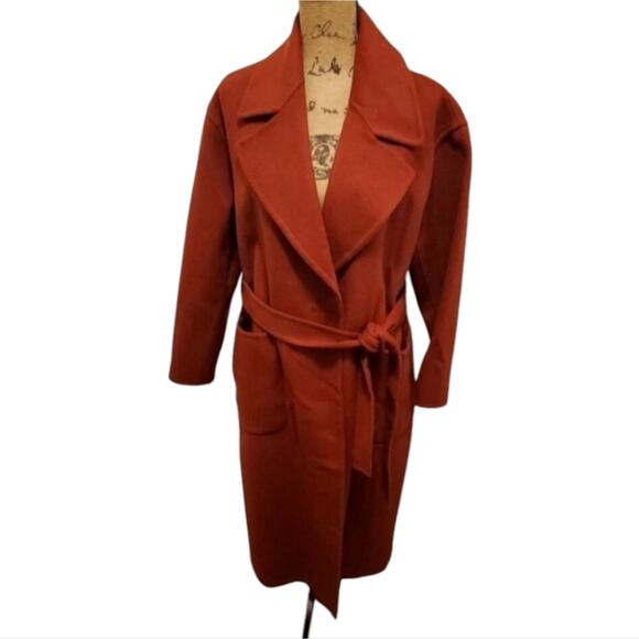 Michael Kors Women's Orange Wool Blend Belted Wrap Coat Size M - Picture 1 of 8